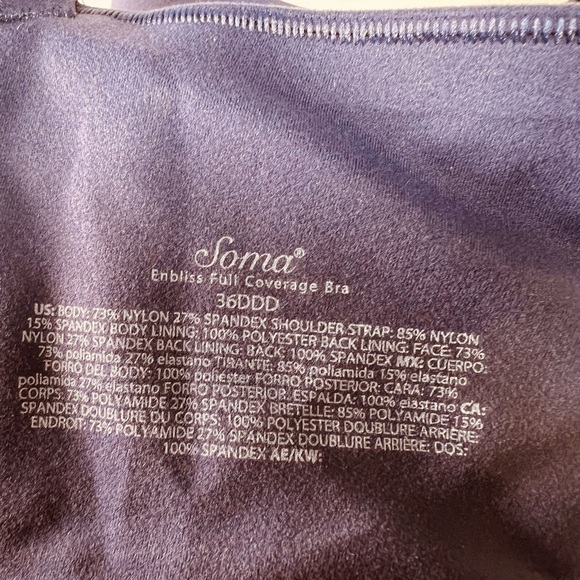 NWT Soma Enbliss Full Coverage Soft Underwire Lined Bra 36 DDD Navy Blue #0539 - Picture 8 of 12